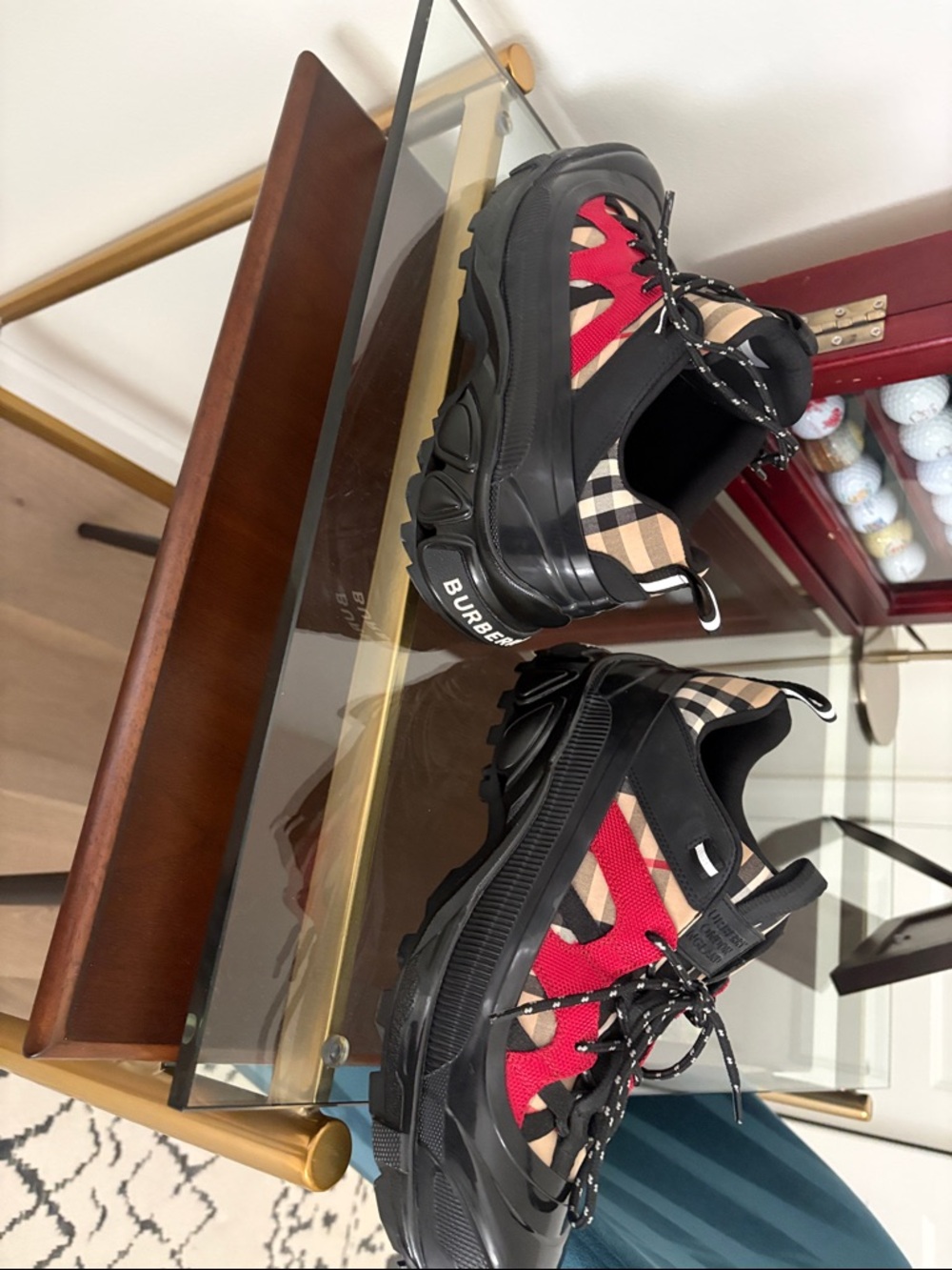 Burberry Black Red Beige Check Low-Top Sneakers - Picture 5 of 5